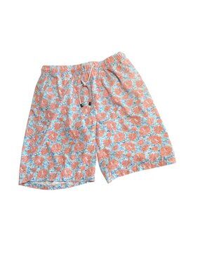 Peter Millar Mens Floral Swim Trunks Large Blue & Coral Hibiscus Pattern large